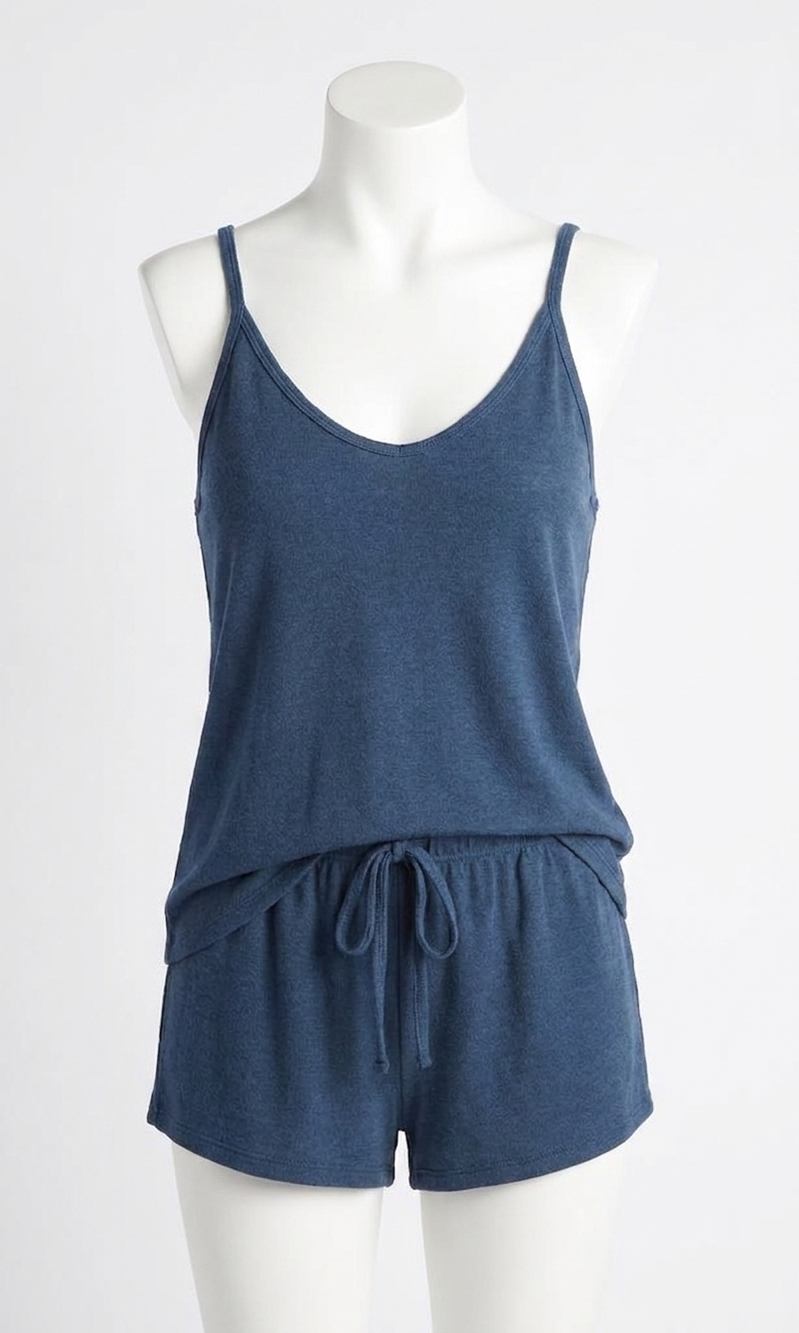 NEW BOBI women's double v neck tunic tank top in blue
